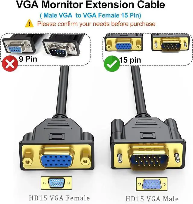 Alt view image 5 of 7 - JAENFONG VGA Extension Cable VGA Cable Male to Female 6 Feet 15 Pin (Not 9 Pin) SVGA Male to Female HD15 Monitor Video Adapter Cable Support 1080P Full HD for Laptop PC Projector HDTV Display