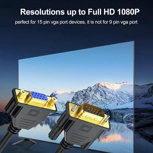 Alt view image 7 of 7 - JAENFONG VGA Extension Cable VGA Cable Male to Female 6 Feet 15 Pin (Not 9 Pin) SVGA Male to Female HD15 Monitor Video Adapter Cable Support 1080P Full HD for Laptop PC Projector HDTV Display