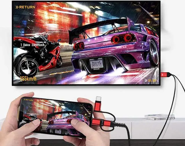 Alt view image 5 of 6 - JAENFONG 3 in 1 HDMI Cable Adapter Type C/Micro USB/Phone MHL to HDMI Mirroring Phone to TV/Projector/Monitor HDTV 1080P for Phone Series XS/Android 5.0 and IOS9 Above