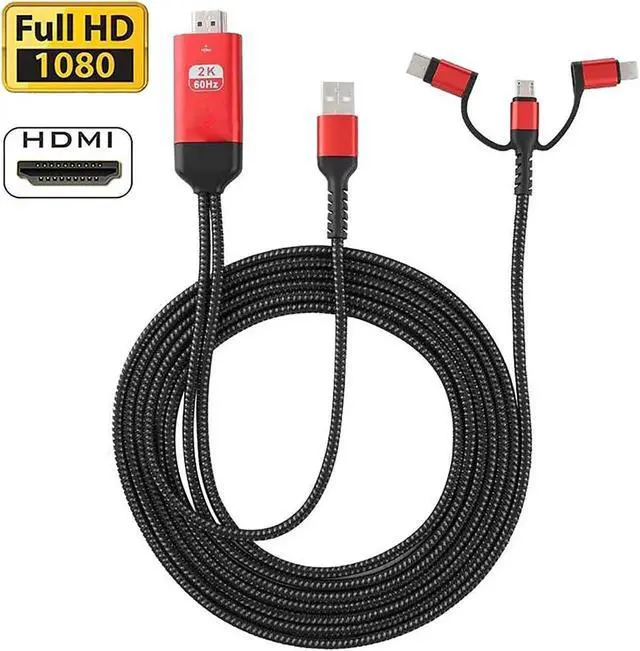 Alt view image 3 of 6 - JAENFONG 3 in 1 HDMI Cable Adapter Type C/Micro USB/Phone MHL to HDMI Mirroring Phone to TV/Projector/Monitor HDTV 1080P for Phone Series XS/Android 5.0 and IOS9 Above