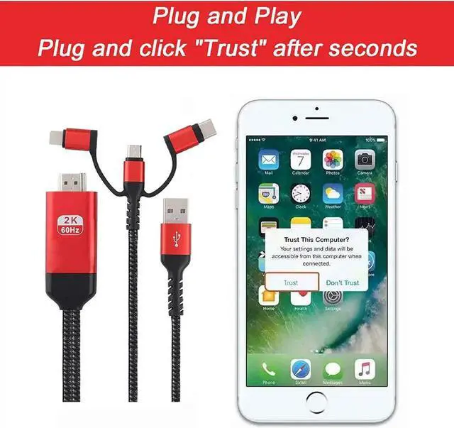 Alt view image 4 of 6 - JAENFONG 3 in 1 HDMI Cable Adapter Type C/Micro USB/Phone MHL to HDMI Mirroring Phone to TV/Projector/Monitor HDTV 1080P for Phone Series XS/Android 5.0 and IOS9 Above