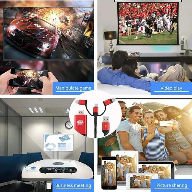 Alt view image 2 of 6 - JAENFONG 3 in 1 HDMI Cable Adapter Type C/Micro USB/Phone MHL to HDMI Mirroring Phone to TV/Projector/Monitor HDTV 1080P for Phone Series XS/Android 5.0 and IOS9 Above