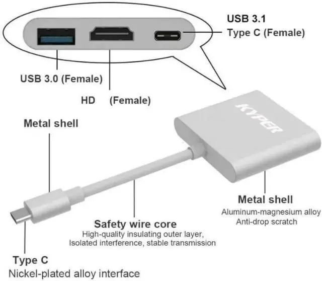 Alt view image 4 of 5 - JAENFONG US-984K USB C to HDMI Adapter 4K HDMI to USB-C Adapter 100W PD & USB 3.0 Multiport Digital AV Converter for MacBook Pro/Air iPad iPhone 15/16 Tablets Switch TV Monitor (1 Silver)