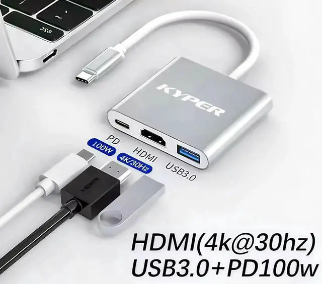 Alt view image 5 of 5 - JAENFONG US-984K USB C to HDMI Adapter 4K HDMI to USB-C Adapter 100W PD & USB 3.0 Multiport Digital AV Converter for MacBook Pro/Air iPad iPhone 15/16 Tablets Switch TV Monitor (1 Silver)