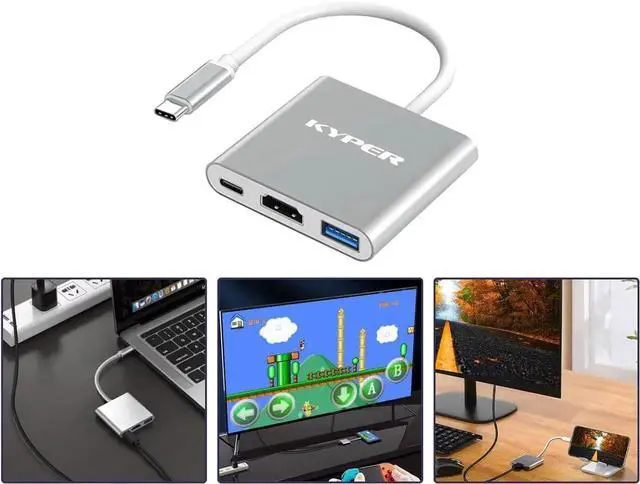 Alt view image 3 of 5 - JAENFONG US-984K USB C to HDMI Adapter 4K HDMI to USB-C Adapter 100W PD & USB 3.0 Multiport Digital AV Converter for MacBook Pro/Air iPad iPhone 15/16 Tablets Switch TV Monitor (1 Silver)