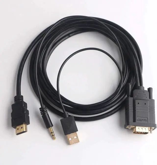 Main image of JAENFONG VGA to HDMI Adapter Cable 6Ft/1.8m VGA to HDMI 1080P HD Audio TV AV HDTV Video Converter Cord with 3.5mm Audio Cable & USB Power Cable for PC Computer Desktop Laptop Projector