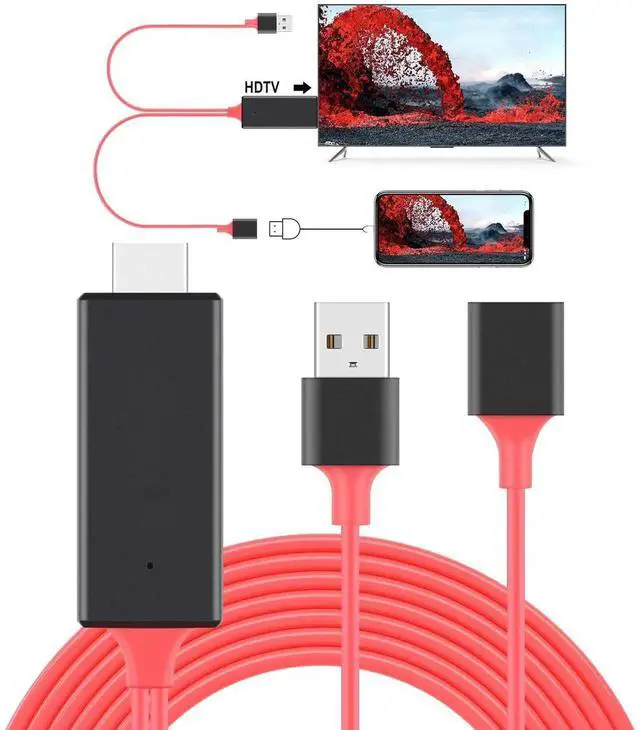Main image of JAENFONG USB to HDTV Cable Wire Dongle - HDMI Male to USB Female 1080P HDTV Mirroring Cable for Phone/Pad/S9/S8/Note 8 and More Streaming Sharing (Red)