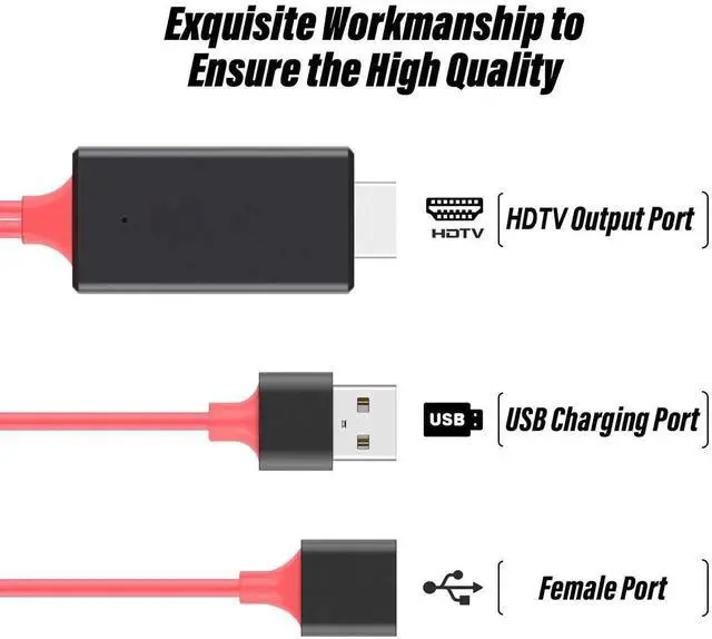 Alt view image 3 of 7 - JAENFONG USB to HDTV Cable Wire Dongle - HDMI Male to USB Female 1080P HDTV Mirroring Cable for Phone/Pad/S9/S8/Note 8 and More Streaming Sharing (Red)
