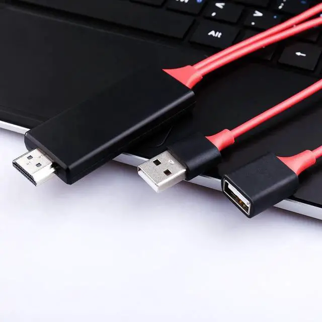 Alt view image 4 of 7 - JAENFONG USB to HDTV Cable Wire Dongle - HDMI Male to USB Female 1080P HDTV Mirroring Cable for Phone/Pad/S9/S8/Note 8 and More Streaming Sharing (Red)
