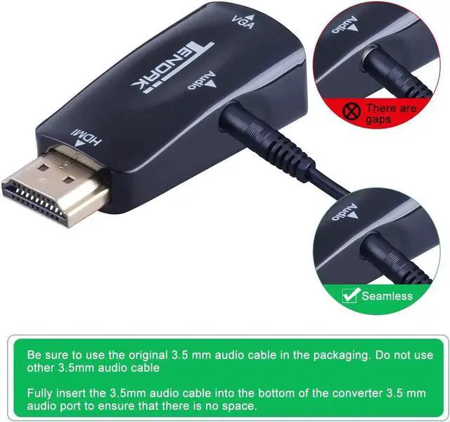 Alt view image 7 of 7 - JAENFONG Gold-Plated Active HD 1080P HDMI to VGA Converter Adapter Dongle with 3.5mm Audio for Laptop PC Projector HDTV PS3 Xbox STB Blu-ray DVD