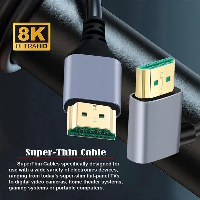 Alt view image 3 of 7 - JAENFONG HDMI 2.1 Ultra Thin HDTV Cable 8K 4K Hyper Super Flexible Slim Cord Left Angled 90 Degree Type-A Male to Male for Computer HDTV 100CM