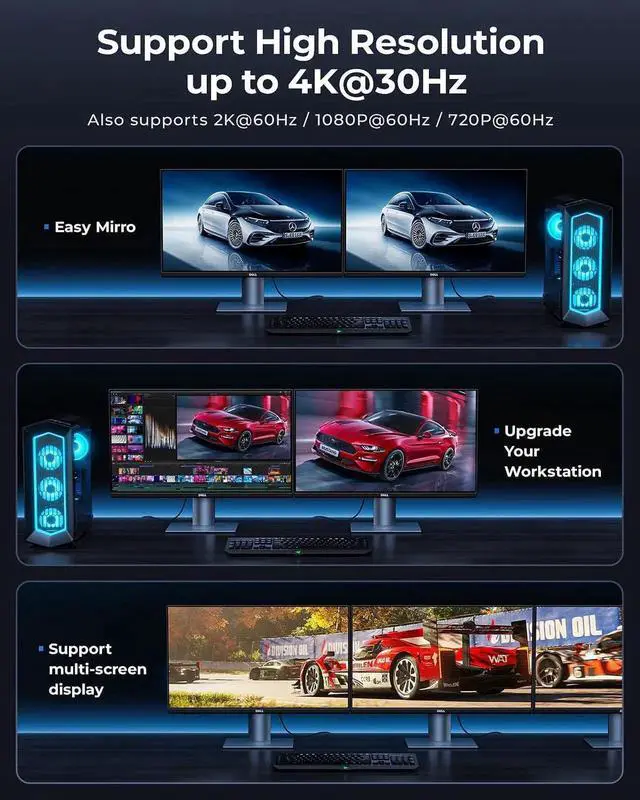 Alt view image 4 of 7 - JAENFONG 4K DisplayPort to HDMI Adapter Cable 2 Pack Display Port to HDMI Converter Cable Male to Female Port Compatible with PC Monitor Projector HDTV