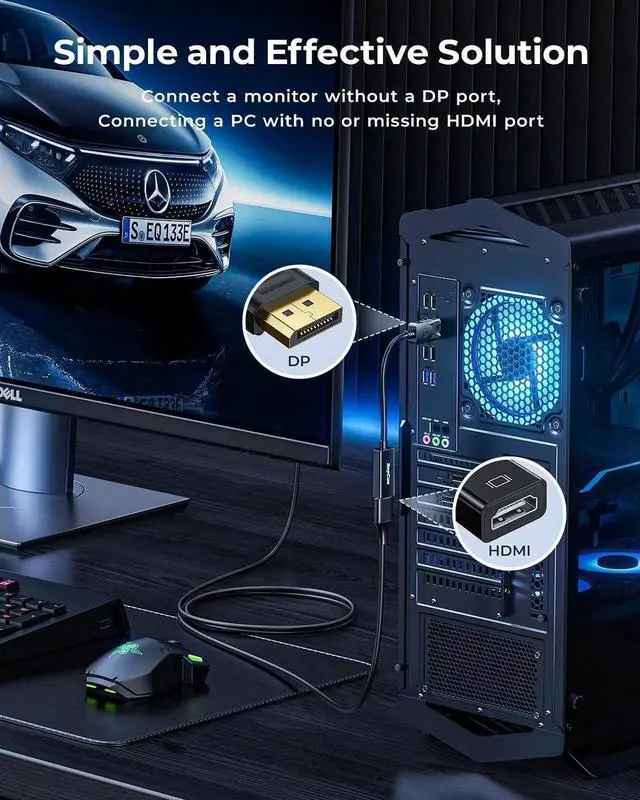 Alt view image 3 of 7 - JAENFONG 4K DisplayPort to HDMI Adapter Cable 2 Pack Display Port to HDMI Converter Cable Male to Female Port Compatible with PC Monitor Projector HDTV