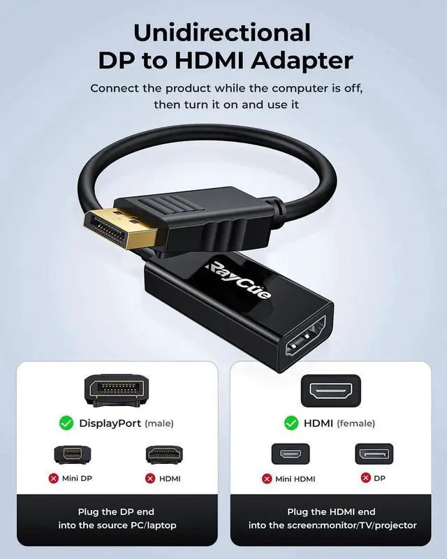 Alt view image 5 of 7 - JAENFONG 4K DisplayPort to HDMI Adapter Cable 2 Pack Display Port to HDMI Converter Cable Male to Female Port Compatible with PC Monitor Projector HDTV