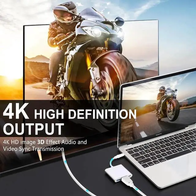 Alt view image 2 of 6 - JAENFONG USB C to HDTV Adapter USB C Type C Multiport Adapter 3 in 1 hub Thunderbolt 3 Converter to HDTV 4K+USB 3.0+USB-C Fasting Charging Port Compatible for MacBook/MacBook Pro/air/Chromebook