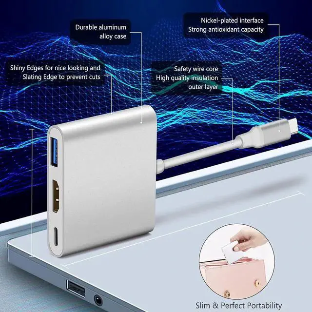 Alt view image 5 of 6 - JAENFONG USB C to HDTV Adapter USB C Type C Multiport Adapter 3 in 1 hub Thunderbolt 3 Converter to HDTV 4K+USB 3.0+USB-C Fasting Charging Port Compatible for MacBook/MacBook Pro/air/Chromebook