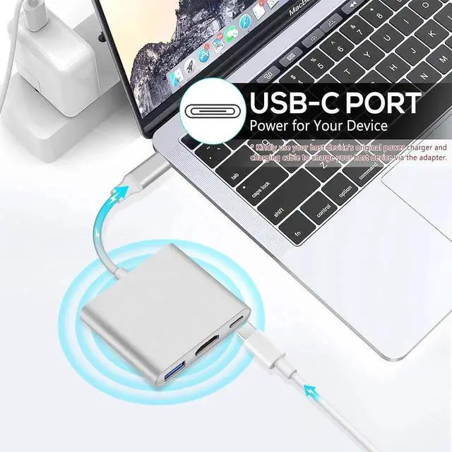 Alt view image 4 of 6 - JAENFONG USB C to HDTV Adapter USB C Type C Multiport Adapter 3 in 1 hub Thunderbolt 3 Converter to HDTV 4K+USB 3.0+USB-C Fasting Charging Port Compatible for MacBook/MacBook Pro/air/Chromebook