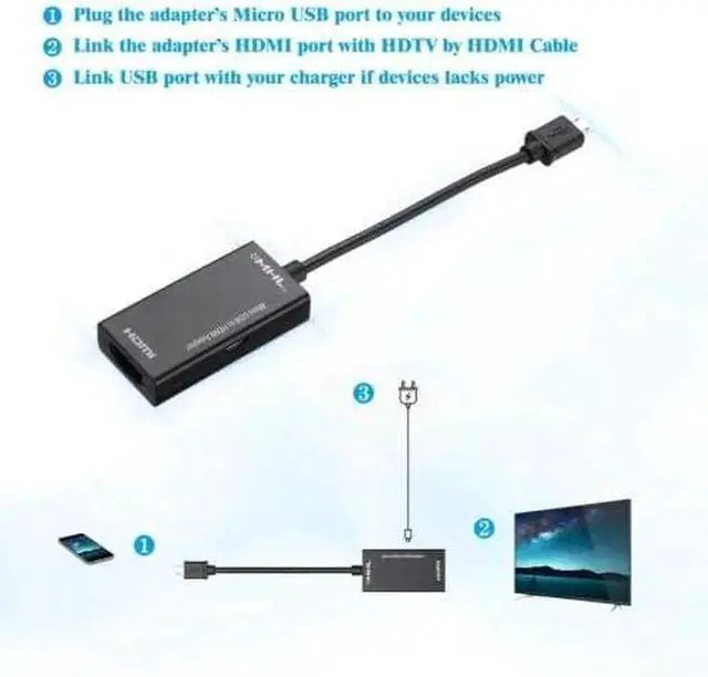 Alt view image 3 of 5 - JAENFONG MHL Micro USB to HDMI 1080P MHL HDTV Cable Micro USB 2.0 to HDMI Adapter for Android Phone Supports Video USA