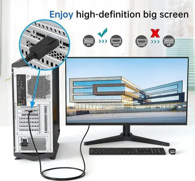 Alt view image 7 of 7 - JAENFONG 4K Displayport to HDMI Cable 6FT 2-Pack Display Port (DP) to HDMI Adapter 6FT Male to Male Cord Converter for PCs to HDTV Monitor Projector.