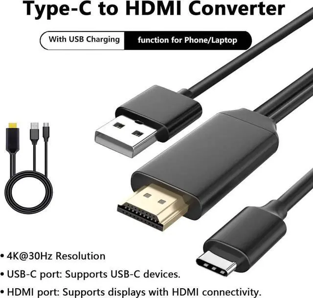 Alt view image 5 of 6 - JAENFONG USB C to HDMI Cable Phone to TV Adapter 6Ft 4K Display & Charging for MacBook Pro/iPad Pro/Chromebook/Laptop/ Phones to TV/Monitor/Projector