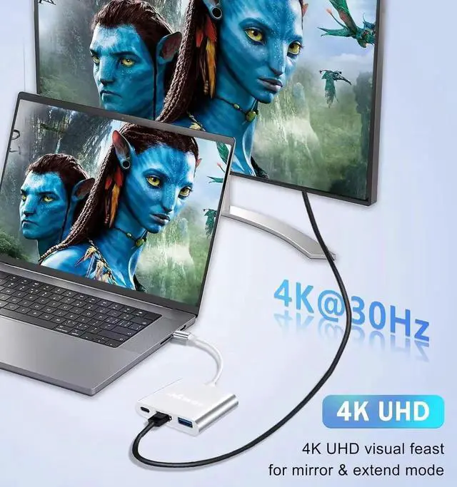 Alt view image 2 of 7 - JAENFONG 3 in 1 USB C to HDMI Adapter Multiport 4K Digital AV Adapter USB C Hub with USB 3.0 OTG PD 100W Compatible for Thunderbort 4/3 MacBook iPad Air/Pro to HDTV Projector Monitor