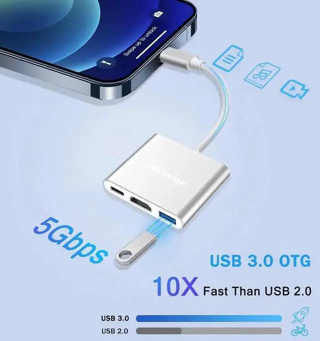 Alt view image 3 of 7 - JAENFONG 3 in 1 USB C to HDMI Adapter Multiport 4K Digital AV Adapter USB C Hub with USB 3.0 OTG PD 100W Compatible for Thunderbort 4/3 MacBook iPad Air/Pro to HDTV Projector Monitor