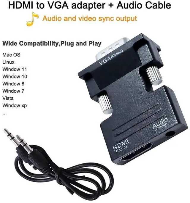 Alt view image 4 of 7 - JAENFONG HDMI to VGA Adapter with 3.5mm Audio Port (PC HDMI Source Output to VGA TV) for Old Computer Monitor Laptop Projector 1080P Video (Female HDMI in Male VGA Out adaptador)