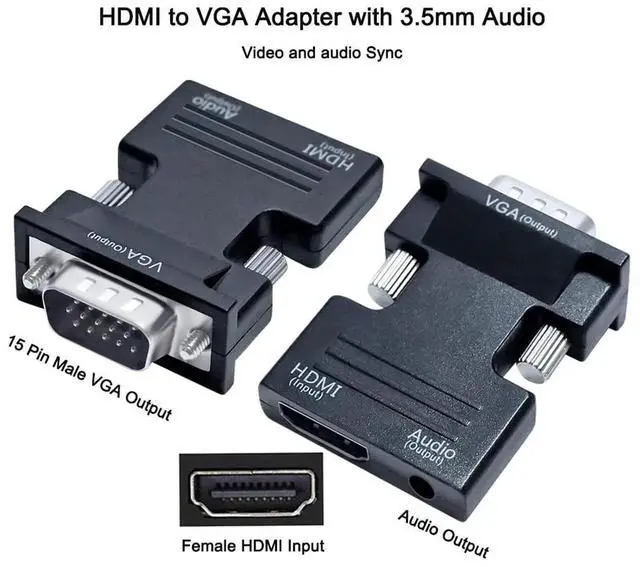Alt view image 3 of 7 - JAENFONG HDMI to VGA Adapter with 3.5mm Audio Port (PC HDMI Source Output to VGA TV) for Old Computer Monitor Laptop Projector 1080P Video (Female HDMI in Male VGA Out adaptador)