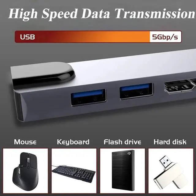 Alt view image 2 of 7 - JAENFONG 6 in 1 Type C to HDTV Adapter USB C Hub with LAN Port 4K HDMI Output USB C Adapter Compatible with MacBook Series Chromebook Laptop Mouse Keyboard Flash Drive Hard Disk