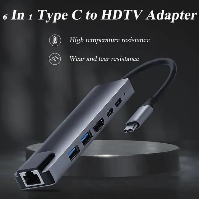 Alt view image 6 of 7 - JAENFONG 6 in 1 Type C to HDTV Adapter USB C Hub with LAN Port 4K HDMI Output USB C Adapter Compatible with MacBook Series Chromebook Laptop Mouse Keyboard Flash Drive Hard Disk