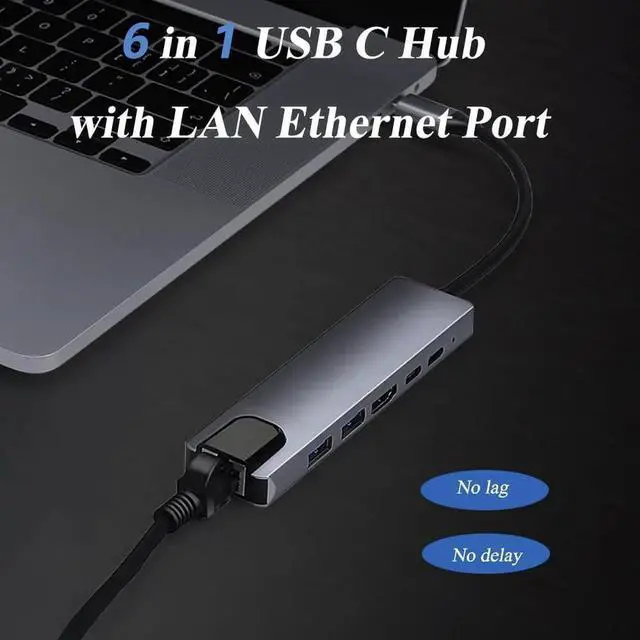 Alt view image 7 of 7 - JAENFONG 6 in 1 Type C to HDTV Adapter USB C Hub with LAN Port 4K HDMI Output USB C Adapter Compatible with MacBook Series Chromebook Laptop Mouse Keyboard Flash Drive Hard Disk