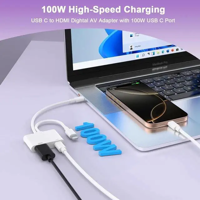 Alt view image 5 of 7 - [MFi Certified] Lightning and USB-C to HDMI Adapter 4K@60Hz 2 in 1 Lightning/Type C Digital AV HDMI Adapter Cord Compatible with iPhone 17 16 15 14 13 12 11 Pro Max XS XR X for HDTV/Projector/Monitor