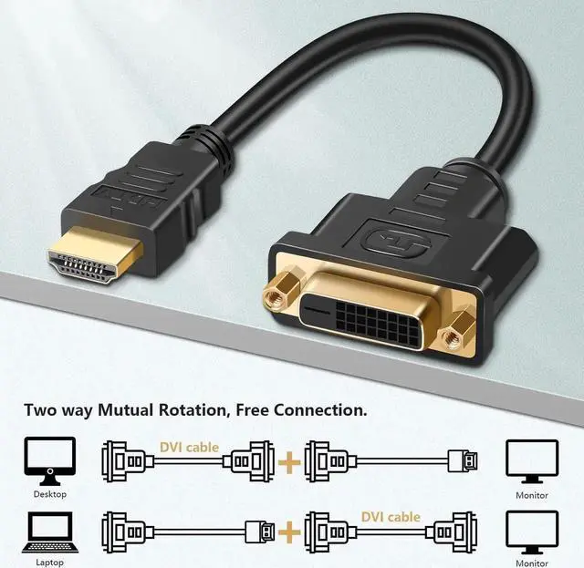 Alt view image 3 of 7 - JAENFONG HDMI to DVI Adapter Cable Bi-Directional HDMI Male to DVI-D (24+1) Female Converter Cord 1080P DVI to HDMI HD Video Adapter Wire for HDTV PC Xbox Blue-ray DVD A/V Receivers