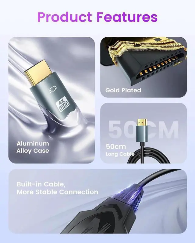 Alt view image 4 of 7 - 4K HDMI Splitter 1 in 2 Out with 1.6Ft Fixed HDMI 2.0 Cable-Mirror Display(Not Extended Screen) HDMI Cable Splitter 1 Male to 2 Female HDMI Monitor Splitters Support 1080P 3D for HDTV PS4 Projector