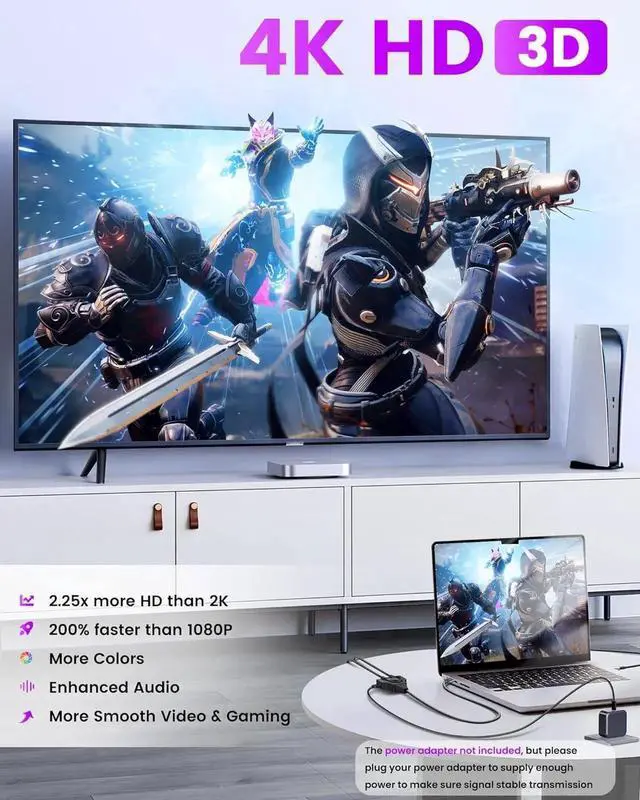 Alt view image 7 of 7 - 4K HDMI Splitter 1 in 2 Out with 1.6Ft Fixed HDMI 2.0 Cable-Mirror Display(Not Extended Screen) HDMI Cable Splitter 1 Male to 2 Female HDMI Monitor Splitters Support 1080P 3D for HDTV PS4 Projector