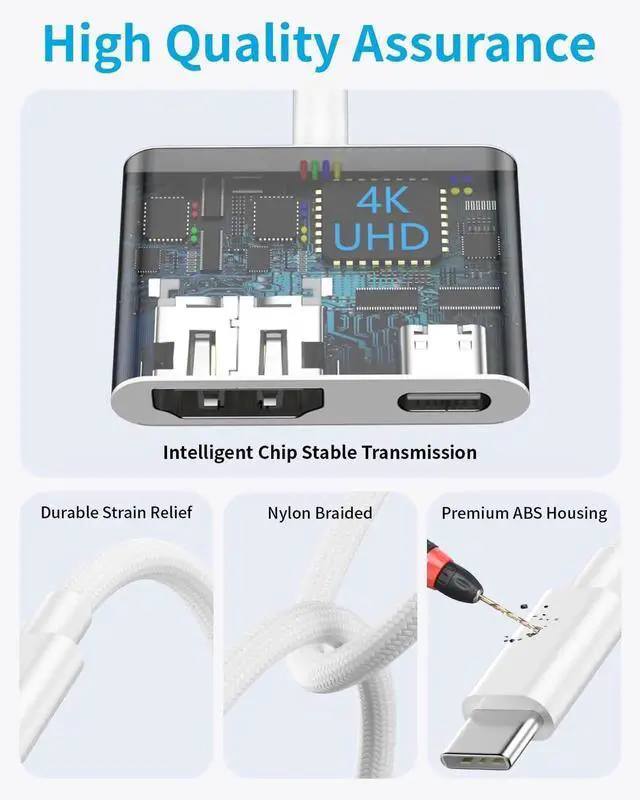 Alt view image 4 of 7 - USB C to HDMI Digital AV Adapter 4k HD Video HDMI Sync Screen Connector Cable with 100W Charging Port for iPhone 17 Air/16e iPhone 17/16 15 Pro Max/Plus iPad MacBook Android on HDTV/Projector/Monitor