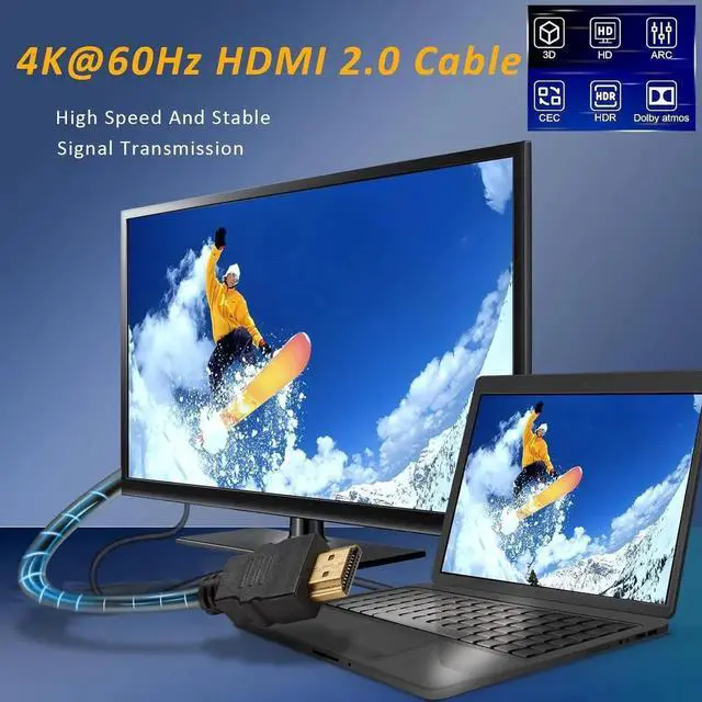 Alt view image 2 of 7 - JAENFONG HDMI to HDMI Cable 2.0 High Speed 4K 60Hz HDMI Adapter Male to Male Compatible with Camera Camcorder Laptops Graphics Card HDTV Tablet EOS RP/EOS 7D Mark II/XA40 4.9FT(Black)