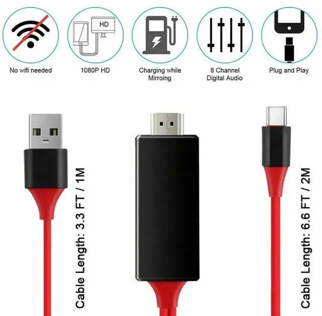 Alt view image 3 of 6 - JAENFONG MHL USB 3.1 Type-C to HDMI HD TV Cable for Compatible with Galaxy MacBook Pro and All Phones and Tablets with A USB C Port