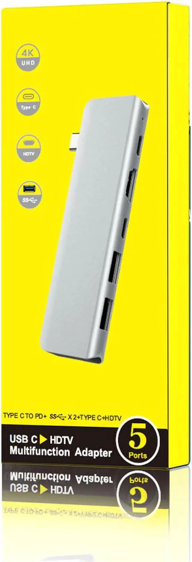 Alt view image 2 of 7 - JAENFONG 5 in 1 USB TYPE-C HUB USB-C to 4K HDMI USB TYPE-C Adapter with 4K HDMI USB 3.0 for MacBook Laptop