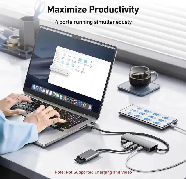 Alt view image 4 of 7 - JAENFONG USB C 3.2 Hub, 4-Port SuperSpeed USB 3.2 Hub with 2*USB A 3.2 Ports, 2*USB 3.2 Gen 2, Compatible with MacBook, Mac Pro, Mac mini, Surface Pro, XPS, PC, Mobile HDD