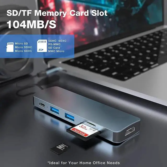 Alt view image 4 of 7 - JAENFONG USB C Hub, USB Hub to HDMI Multiport USB C Dongle Adapter 6 in 1 with 4K HDMI Output, USB A 3.0&2.0Ports,SD/Micro SD Card Reader,100W PD,Compatible with MacBook Pro Air and More Type C