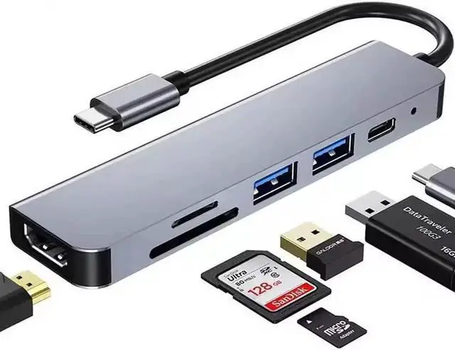 Main image of JAENFONG USB C 4K HDMI Hub , 6-in-1 USB C PD HDMI USB Hub Dongle with 4K 30Hz HDMI, 100W PD, USB 3.0, USB 2.0, SD/Micro SD for MacBook Air/Pro M1 2020, iPad Pro 2021, iPad Mini