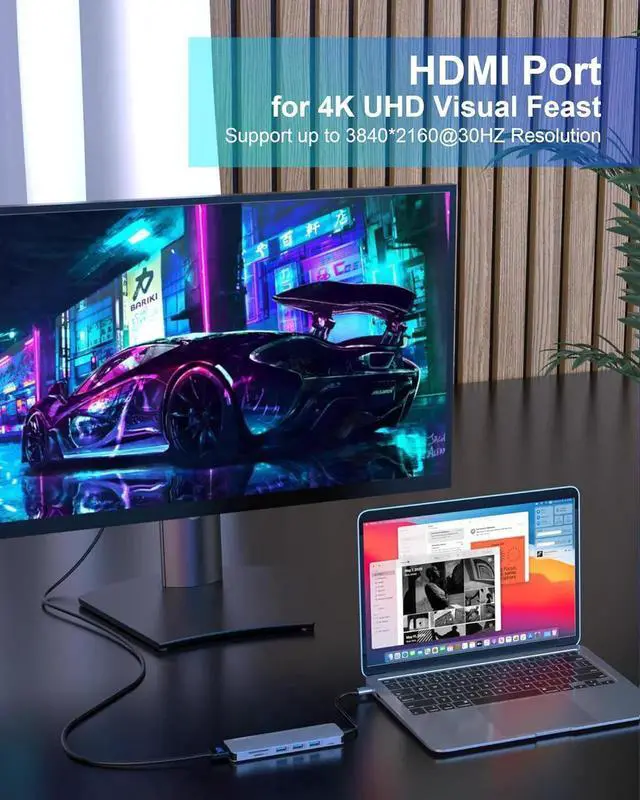 Alt view image 2 of 7 - JAENFONG USB C Hub, 6-in-1 USB C to HDMI Adapter with 4K HDMI, USB 3.0, 2*USB-A 2.0 and SD/TF Card Reader, Multiport Splitter Compatible with MacBook Air/Pro M1/M2, Surface Go and More