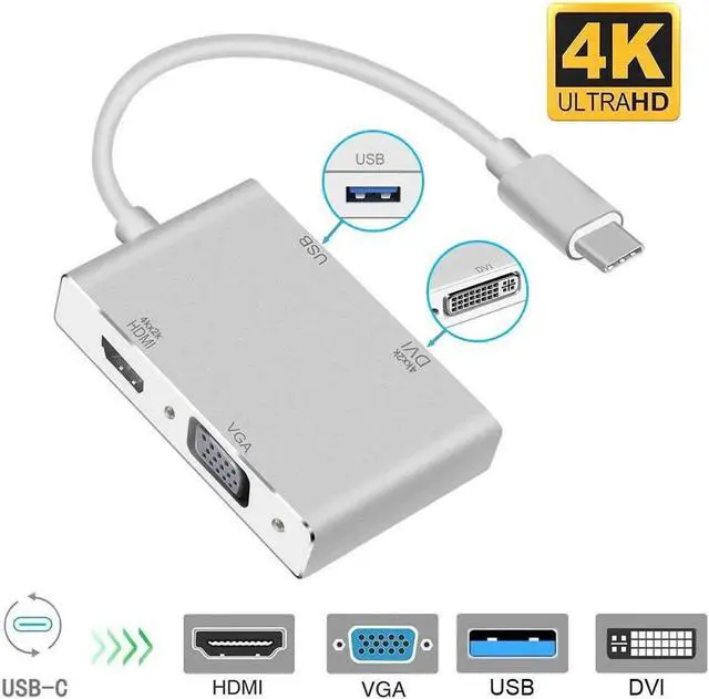 Main image of JAENFONG USB C to HDMI 4K Adapter, USB 3.1 Type-C Hub to HDMI DVI 4K VGA USB Adaptor Converter (Thunderbolt 3 Compatible), USB-C to HDMI DVI 4K VGA USB Adaptor Converter for 2016/2017/2018 MacBook