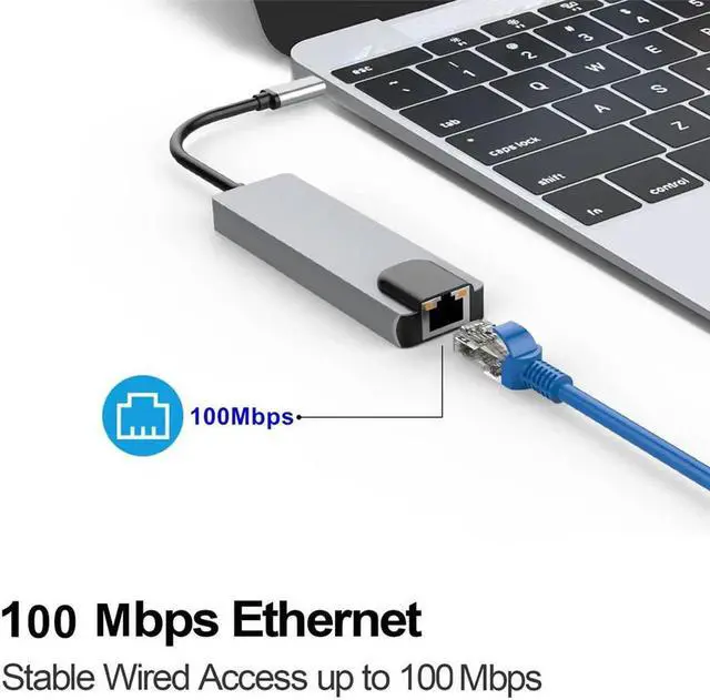 Alt view image 7 of 7 - JAENFONG 5 in 1 USB Type C Hub Hdmi 4K USB C Hub to Gigabit Ethernet Rj45 Lan Adapter for Mac book Pro Thunderbolt 3 USB-C Charger