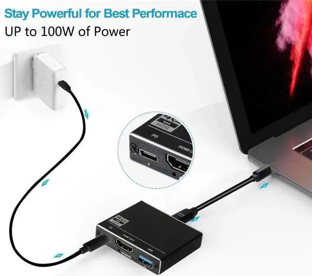 Alt view image 2 of 7 - USB C to HDMI Adapter 4K@60Hz, USB Type C to HDMI Multiport Adapter PD 100W USB 3.0, USB-C Digital AV Multiport Adapter for Thunderbolt 3, Mac, MacBook, MacBook Pro and Other Type C Laptops