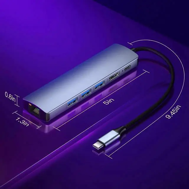 Alt view image 5 of 7 - JAENFONG 6-in-1 USB-C USB C to Ethernet Adapter, 6-Port USB Hub with 3xUSB3.0, 1x100W PD & 1Gbps Rj45 Network, 4K HDMI Adapter for Laptop, Support Windows, Mac OS, Surface Pro, Linux, XPS