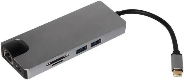 Alt view image 3 of 6 - JAENFONG USB C Hub, 8 in 1 Type C Hub to HDMI 4K Video RJ45 Gigabit Ethernet VGA Adapter USB-C hub SD/TF Card Reader for MacBook Pro Huawei MateBook