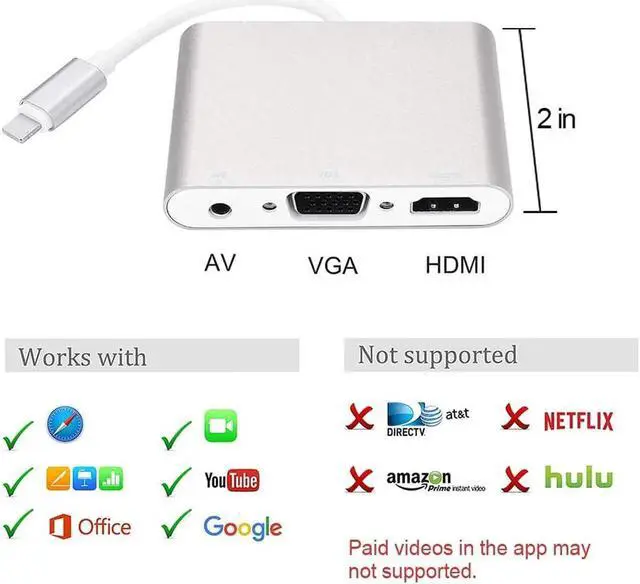 Alt view image 6 of 7 - JAENFONG Digital HDMI Adapter Converter, Latest Version 4 in 1 Plug and Play Digtal AV Adapter for iPhone X / 8 / 8Plus/7/7Plus/6/6s/6s Plus/5/5s iPad iPod to Projector HDTV (Silver)