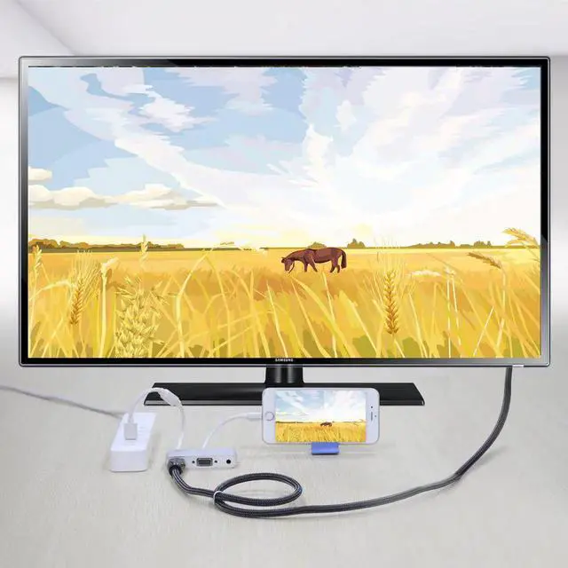 Alt view image 2 of 7 - JAENFONG Compatible with iPhone iPad to HDMI VGA AV Adapter, Anlyso Latest 4 in 1 HDMI/VGA/Audio/AV Converter Compatible with iPhone Xs MAX XR X 8 7 6 Plus iPad Mini Air Pro to TV Projector Monitor